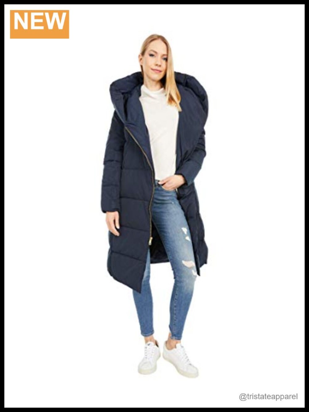 Women's Taffeta Down Puffer Coat with Bib Front and Hood